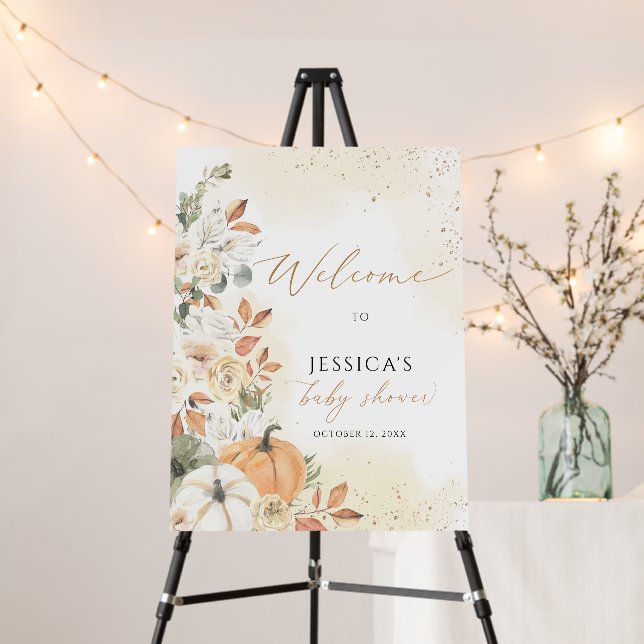 Fall baby shower welcome sign, little pumpkin sign (In Situ (Stand))