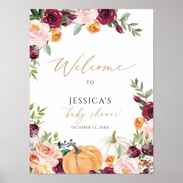 Fall baby shower welcome sign, little pumpkin sign (Front)