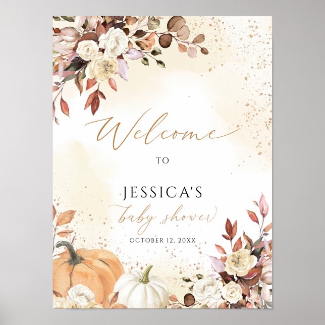 Fall baby shower welcome sign, little pumpkin sign (Front)