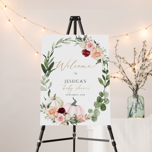 Fall baby shower welcome sign, little pumpkin sign (In Situ (Stand))