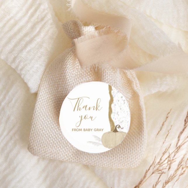 Fall Baby Shower White Pumpkin Classic Round Sticker (Creator Uploaded)