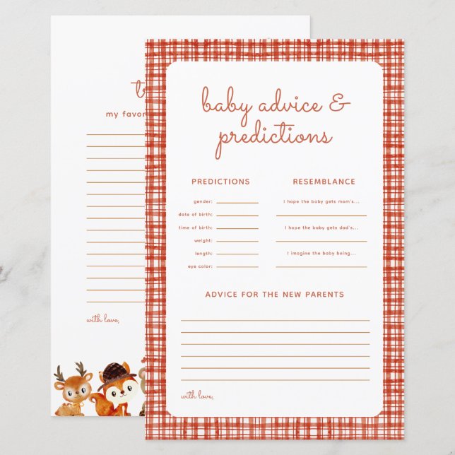 Fall Baby Shower Woodland Picnic Predictions Game (Front/Back)
