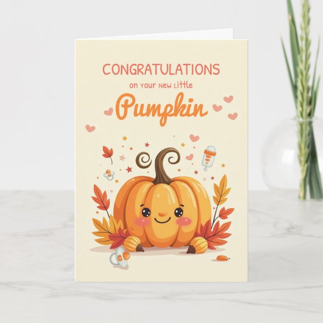 Fall Baby Sprinkle Congratulations Little Pumpkin Card (Front)