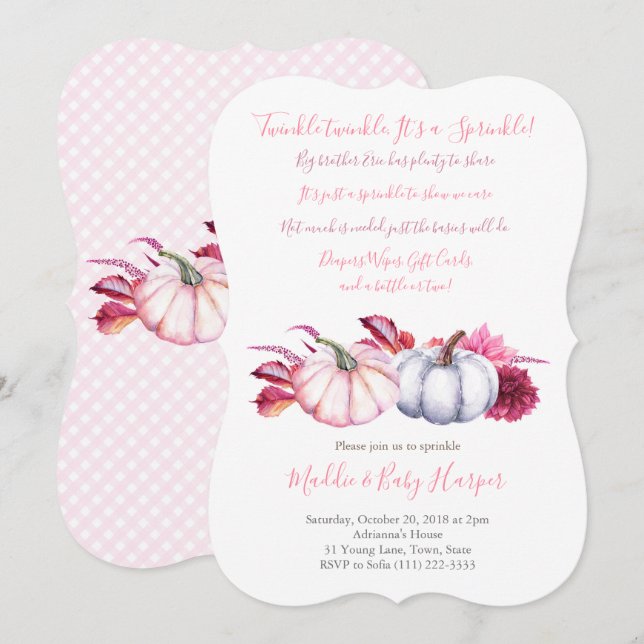 Fall Baby Sprinkle for Girl with Pumpkins Leaves Invitation (Front/Back)
