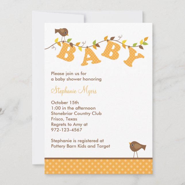 Fall Baby Vine Invitations (Front)