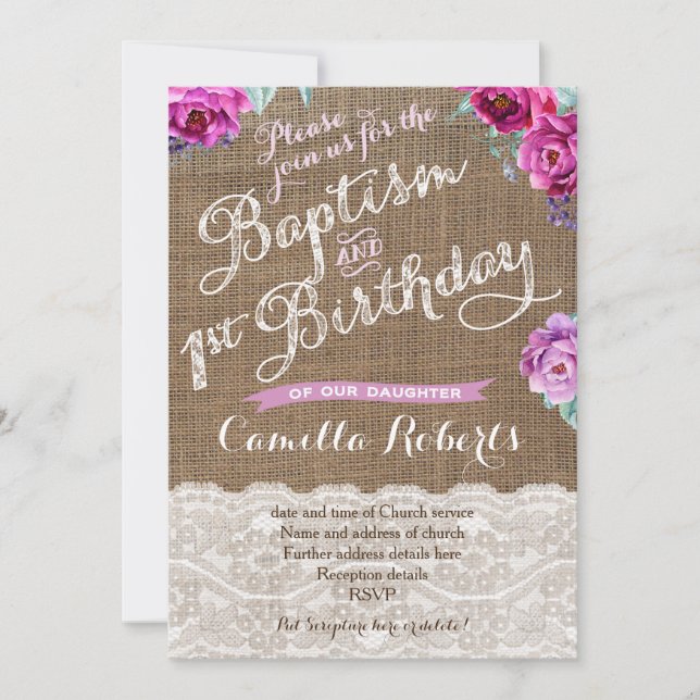 Fall Baptism 1st Birthday Party Celebration Cards (Front)