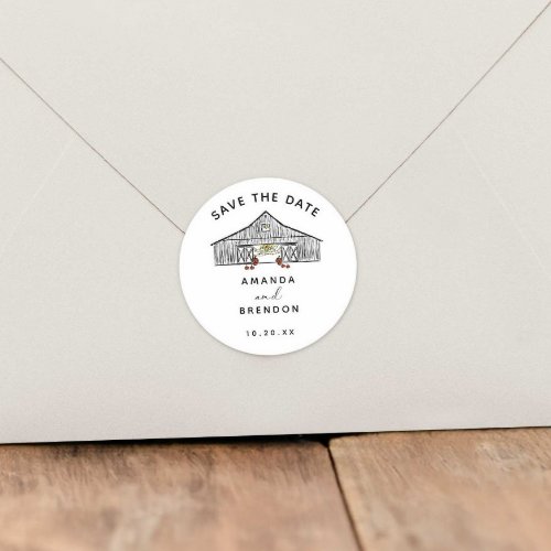 Fall Barn Pumpkins Save the Date Classic Round Sticker