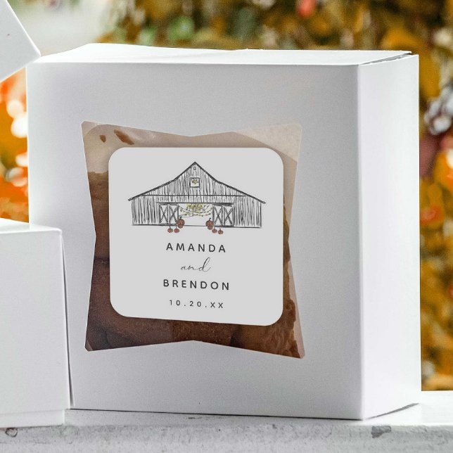 Fall Barn Pumpkins Wedding Square Sticker (Creator Uploaded)