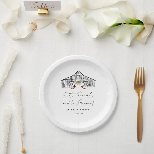 Fall Barn Wedding Quote Paper Plates (Wedding)