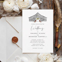 Fall Barn with Pumpkins Wedding Invitation