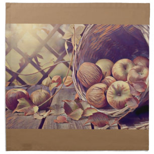 Fall basket of apples fruits watercolor vintage cloth napkin