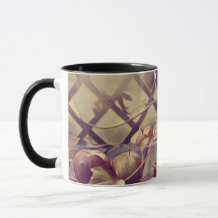 Fall basket of apples fruits watercolor vintage mug