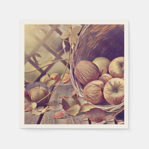 Fall basket of apples fruits watercolor vintage napkins