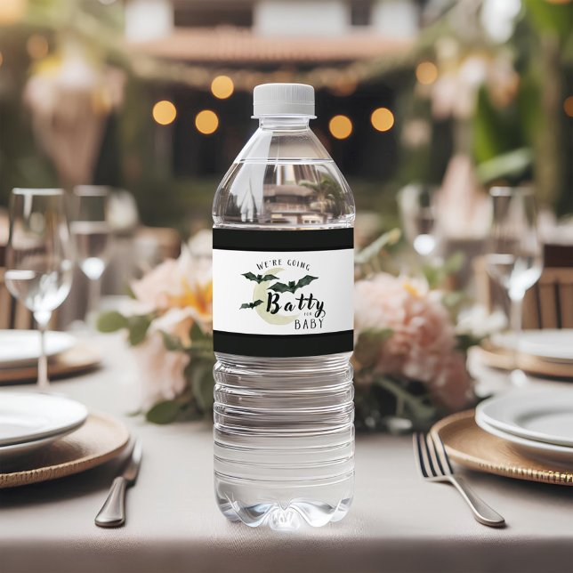 Fall Batty for Baby Black Bats Baby Shower   Water Bottle Label (Creator Uploaded)