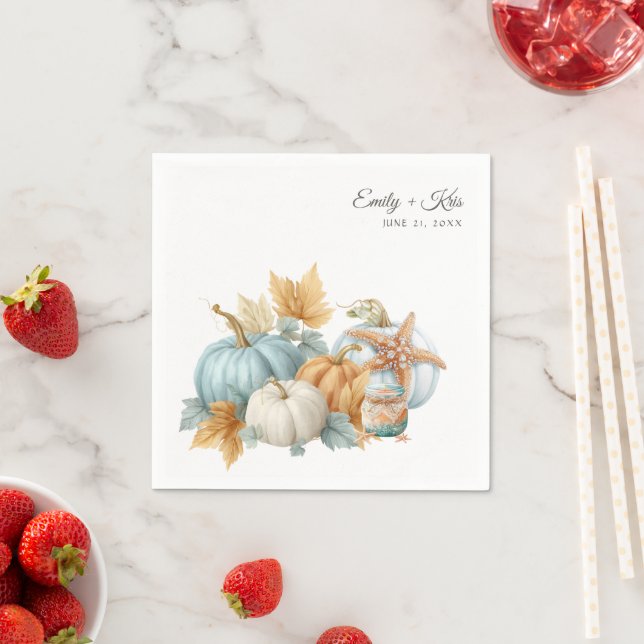 Fall Beach Wedding Pumpkin Napkins (Insitu)