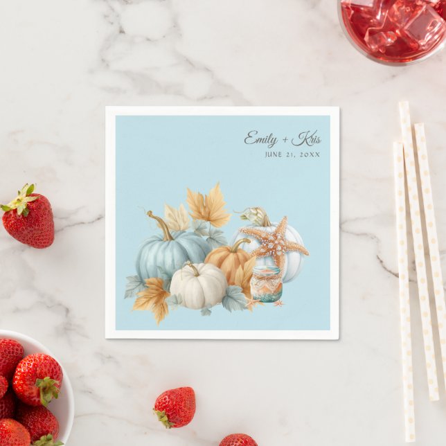 Fall Beach Wedding Pumpkin Napkins (Insitu)