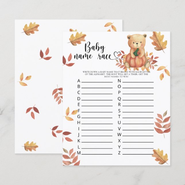 Fall Bear - Baby name race game (Front/Back)