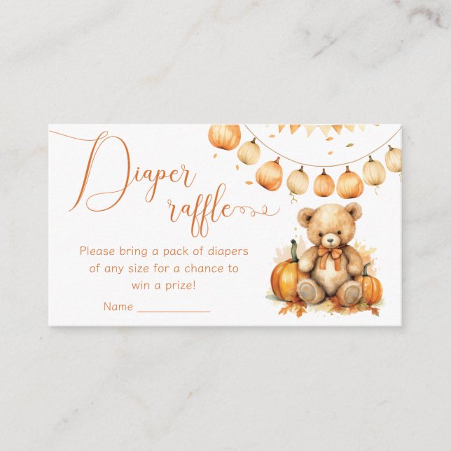 Fall Bear Baby shower Diaper raffle ticket Enclosure Card (Front)