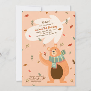 Fall Bear Birthday Party Invitation