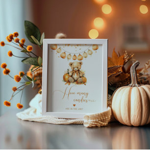 Fall bear guess how many candies baby shower poster