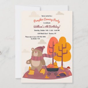Fall Bear Hauling Pumpkins Invitation