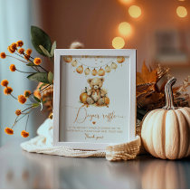 Fall bear Little pumpkin Diaper raffle baby shower Poster
