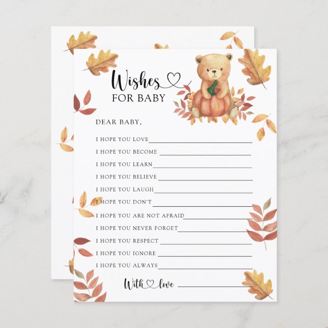 Fall bear - Party game | wishes for baby (Front/Back)