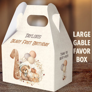 Fall Bear Pumpkin Boy 1st Birthday Large Favor Boxes