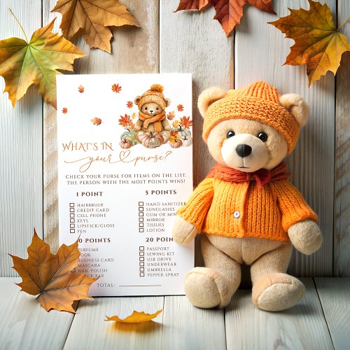 Fall Bear Whats in Your Purse Baby Shower Game