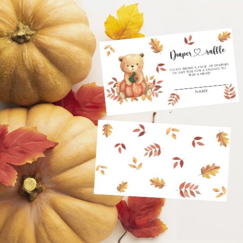 Fall bear with pumpkin _ diaper raffle ticket enclosure card