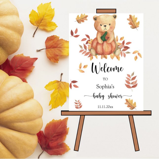 Fall Bear with Pumpkin - Welcome baby shower Foam Board (Creator Uploaded)