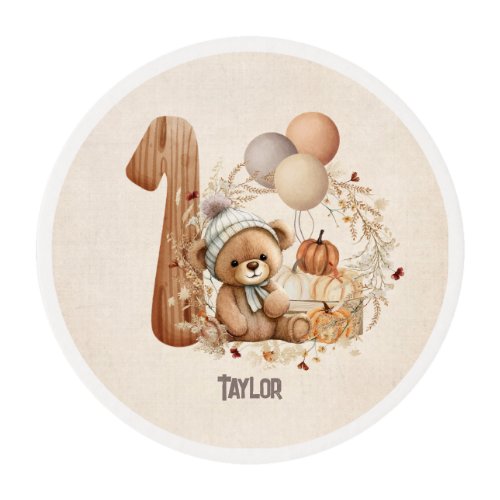 Fall Beary 1st Birthday bear Edible Frosting Rounds