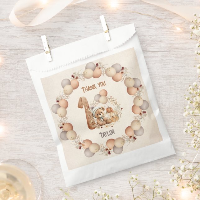 Fall beary 1st Birthday Favor Bags (Clipped)