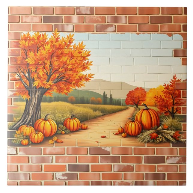 Fall Beautiful Modern Happy Thanksgiving Ceramic Tile (Front)