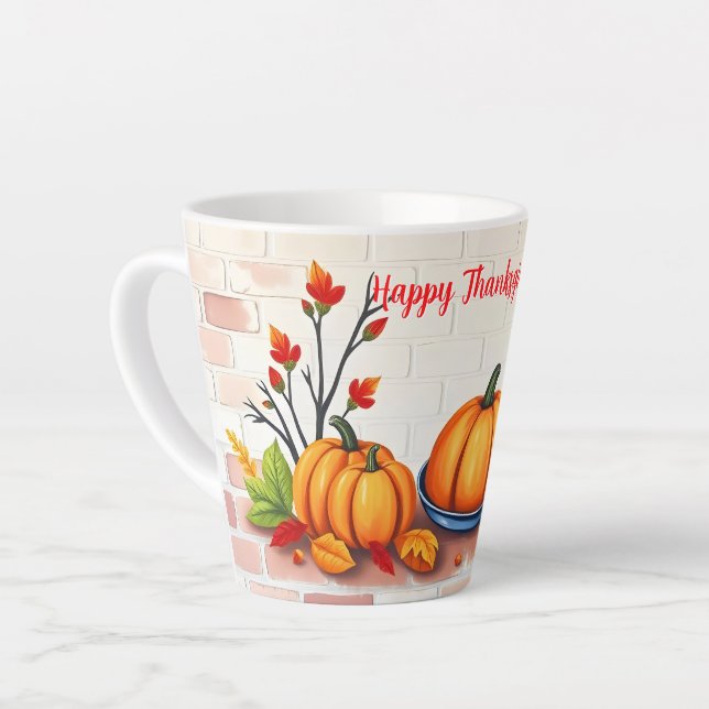 Fall Beautiful Popular Happy Thanksgiving Latte Mug (Left Angle)