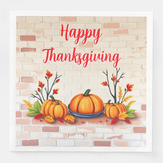 Fall Beautiful Popular Happy Thanksgiving Paper Dinner Napkins (Front)