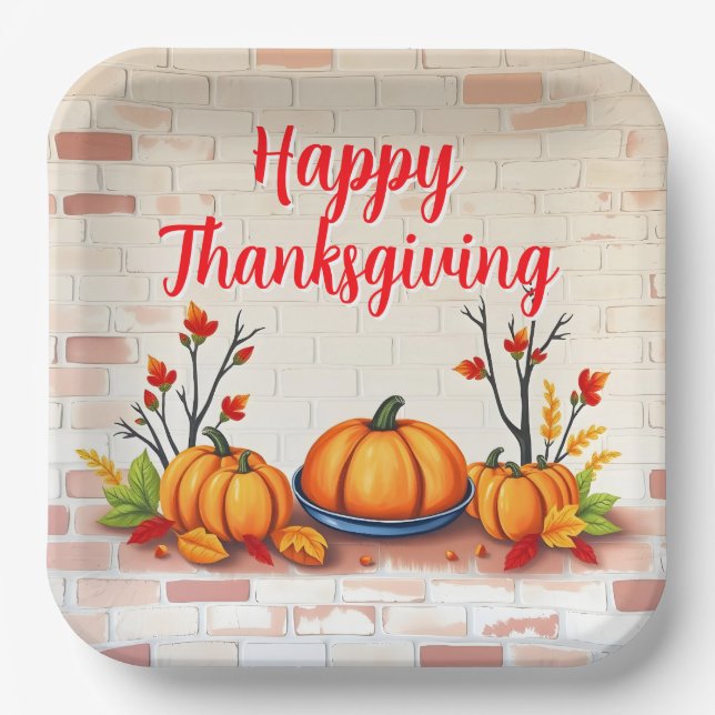 Fall Beautiful Popular Happy Thanksgiving Paper Plates (Front)