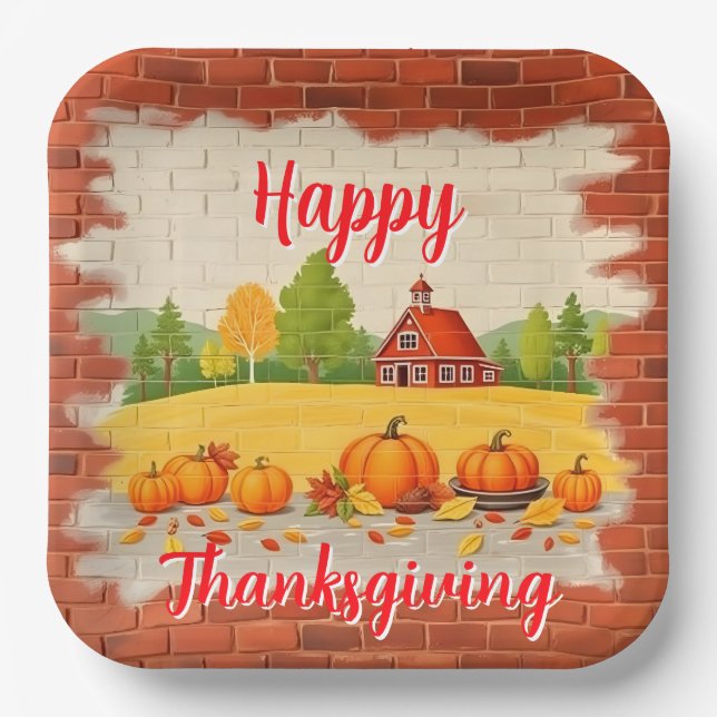 Fall Beautiful Trendy Happy Thanksgiving Paper Plates (Front)