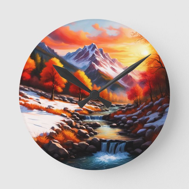 Fall becomes Winter Round Clock (Front)