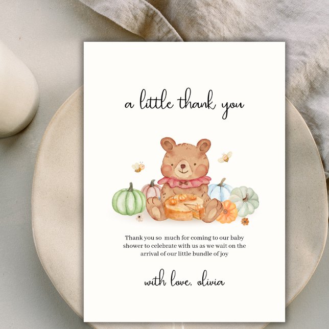 Fall Bee Cutie Pumpkin Pie Teddy Bear Baby Shower  Thank You Card (Fall Bee Cutie Pumpkin Pie Teddy Bear Baby Shower Thank You Card)