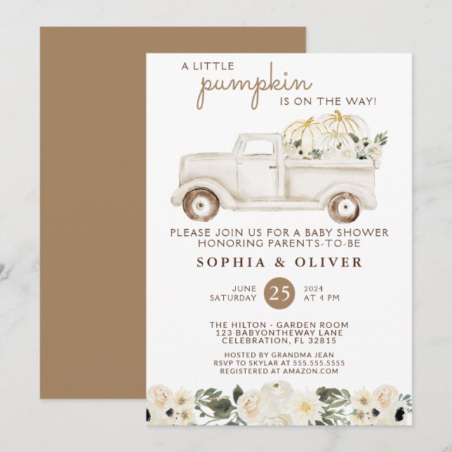 Fall Beige Brown Gender Neutral Couples Shower Invitation (Front/Back)