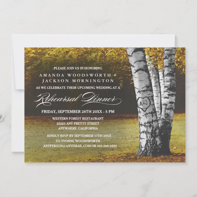Fall Birch Tree Rehearsal Dinner Invitations (Front)