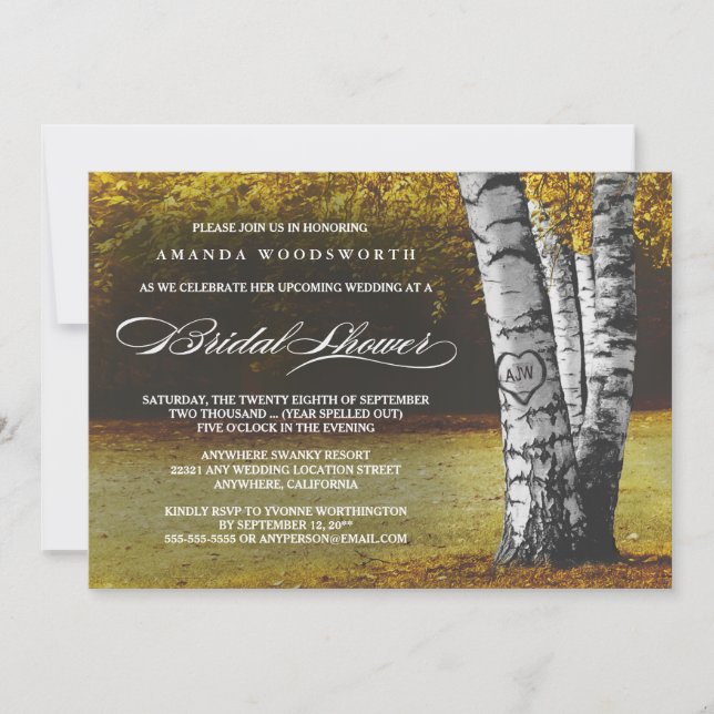 Fall Birch Tree Rustic Bridal Shower Invitations (Front)