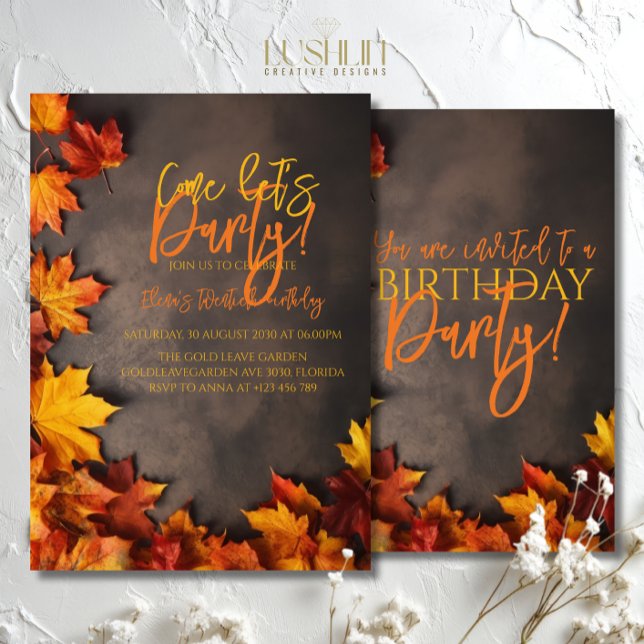 Fall Birthday Autumn Leaves Rustic Celebration Invitation (Creator Uploaded)