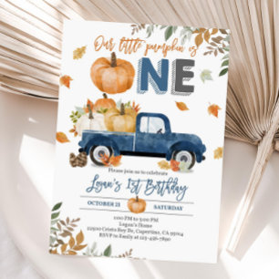 Fall Birthday Invitation Blue Pumpkin Truck Invite