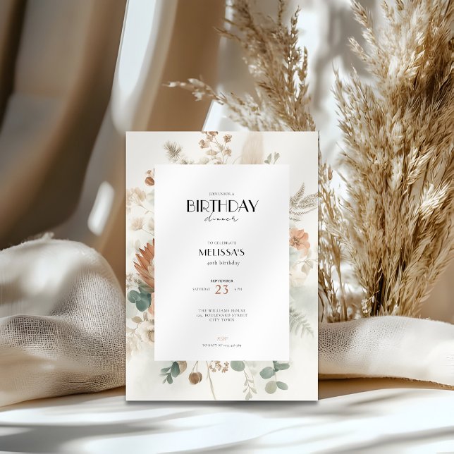 Fall Birthday Invitation Flowers for Women (40th birthday invitation in fall design with florals)
