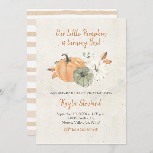 Fall Birthday Little Pumpkin is One Invitation