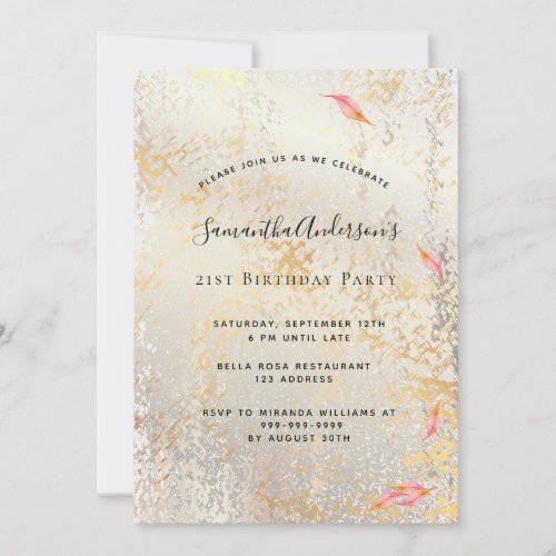 Fall birthday party rose gold silver rustic foil invitation