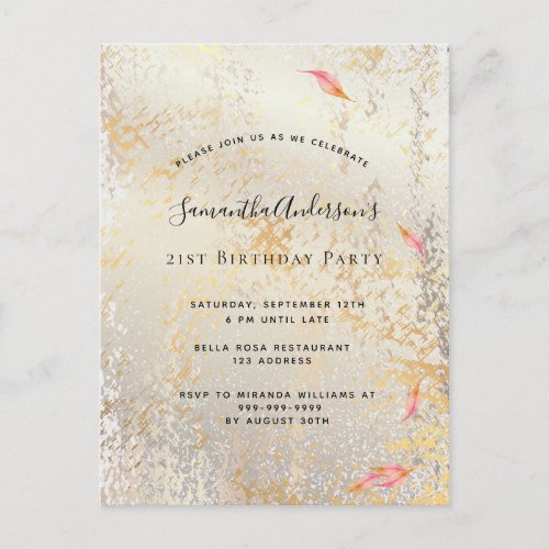 Fall birthday rose gold silver rustic invitation postcard