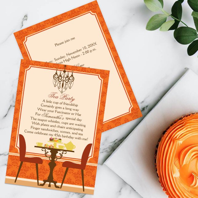 Fall Birthday Tea Party Invitation (Celebrate an autumn birthday party by inviting guests with this elegant fall birthday invitation.)